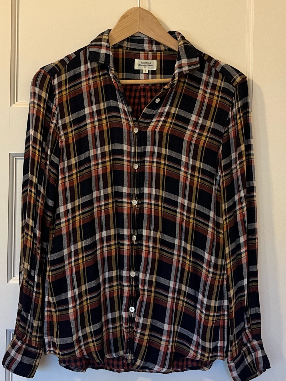 Hartford • Alternative Classics Plaid Double-Layer Shirt • Contrast Lining •Sz 2